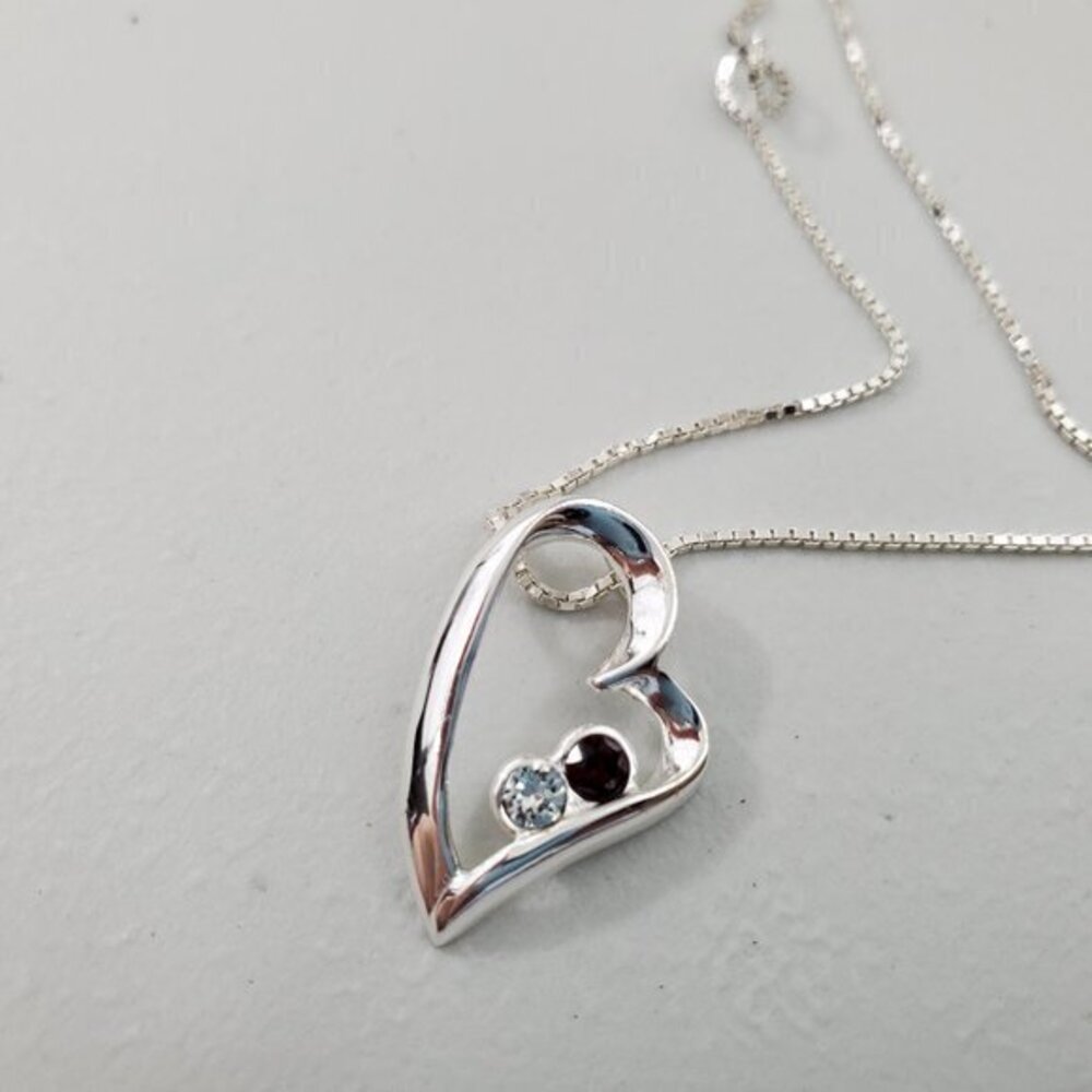 JC Sterling Silver Necklace Heart Rhinestone‎ Red B